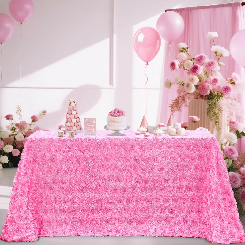 B.Cool B-COOL Pink Rosette Rectangle Wedding Tablecloth 60x102 Inch Pink Table Cloths for Birthday Girls Party 3D Flower Candy Table Cover for Sweetheart Decoration - Image 3